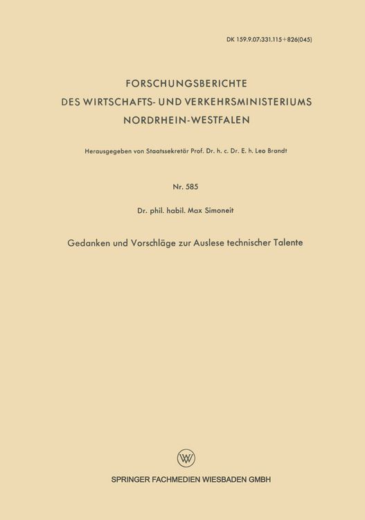 Produktbild: Gedanken und Vorschl&auml;ge zur Auslese technischer Talente
