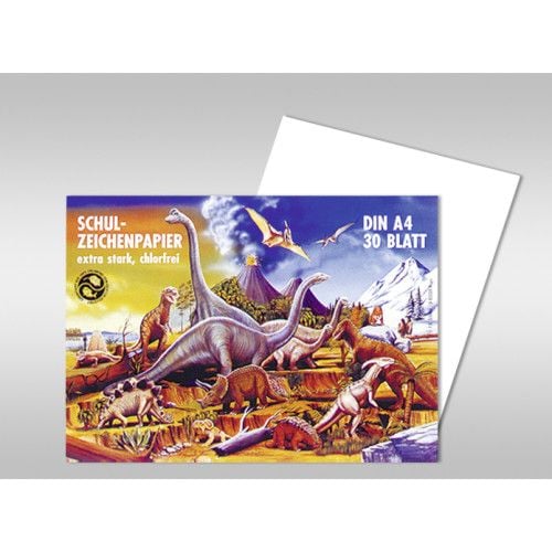 Produktbild: URSUS Zeichen und K&uuml;nstlerbedarf Zeichenblock 120 g/m&sup2;, DIN A4, 30 Blatt, hochwei&szlig;, Motiv: Dinosaurier