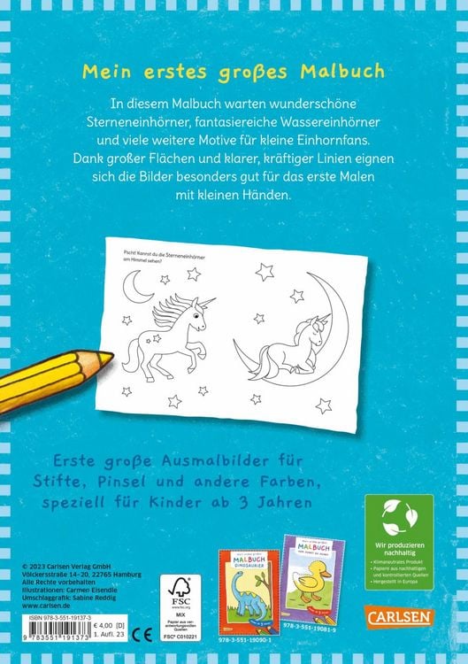 Produktbild: Ausmalbilder f&uuml;r Kita-Kinder: Mein erstes gro&szlig;es Malbuch: Einh&ouml;rner