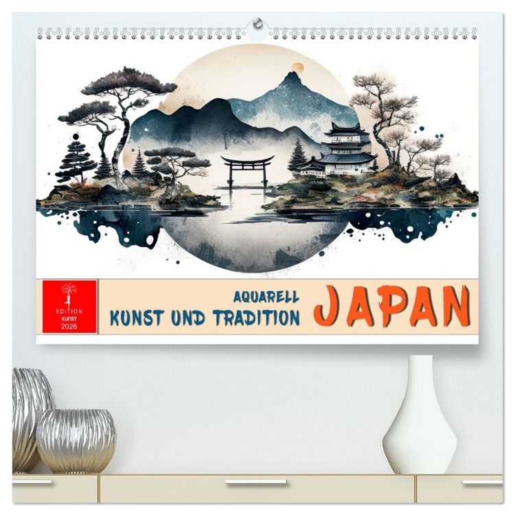 Produktbild: Japan - Aquarell Kunst und Tradition (hochwertiger Premium Wandkalender 2026 DIN A2 quer), Kunstdruck in Hochglanz