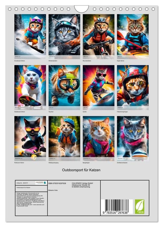 Produktbild: Outdoorsport f&uuml;r Katzen (Wandkalender 2026 DIN A4 hoch), CALVENDO Monatskalender