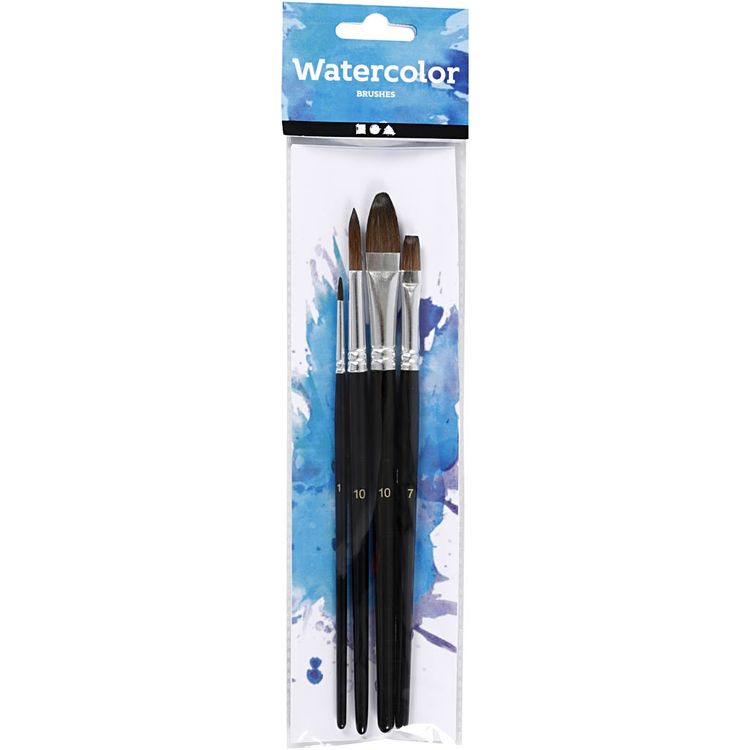 Produktbild: Creativ Company Div. Zubeh&ouml;r f&uuml;r Wasserfarben Aquarellpinsel, Nr. 1-7-10, L 17,5-20,5 cm, B 3-13 mm, Kurzer Griff, 4 Stk/ Kreativ Box