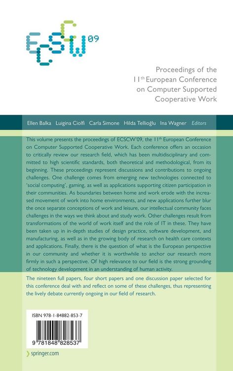 Produktbild: ECSCW 2009: Proceedings of the 11th European Conference on Computer Supported Cooperative Work, 7-11 September 2009, Vienna, Austria