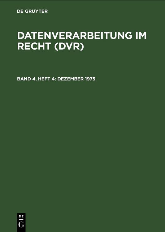 Produktbild: Datenverarbeitung im Recht (DVR) / Dezember 1975