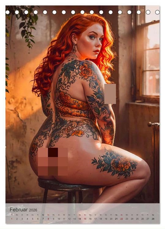 Produktbild: Verf&uuml;hrerische Momente - Kurven und Tattoos (Tischkalender 2026 DIN A5 hoch), CALVENDO Monatskalender