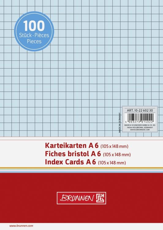 Produktbild: Brunnen Karteikarte A6 kar bl 100St