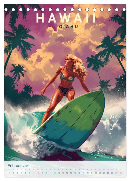 Produktbild: Hawaii - Old School Poster Style (Tischkalender 2026 DIN A5 hoch), CALVENDO Monatskalender