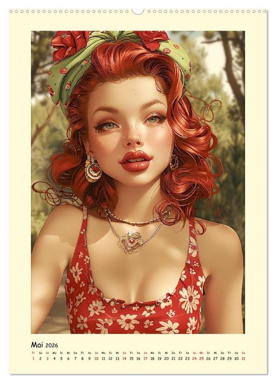 Produktbild: Pin-up-Portraits. H&uuml;bsche Girls in Comic-Vintage-Art (hochwertiger Premium Wandkalender 2026 DIN A2 hoch), Kunstdruck in Hochglanz