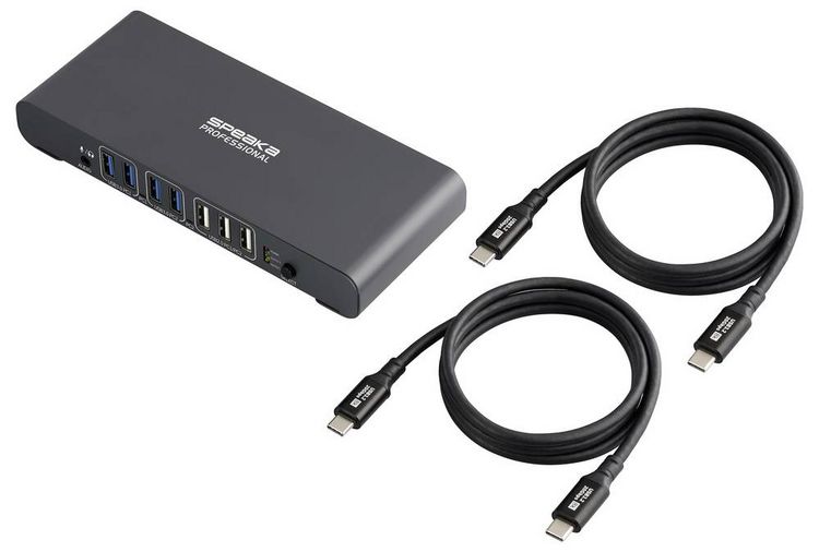 Produktbild: SpeaKa Professional SP-KVM-2P4K 2 Port KVM-Umschalter Grau (matt) HDMI&reg;, USB-A (USB 3.2 Gen 1), USB-A (USB 2.0), USB-C&reg; PD, RJ45