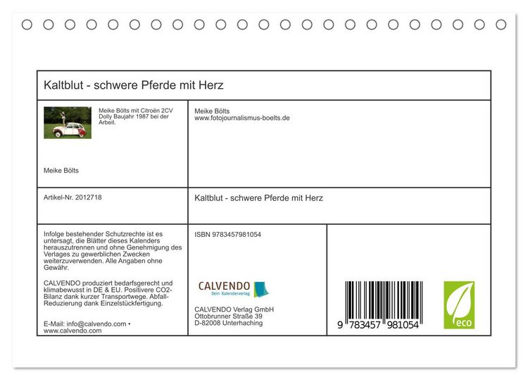 Produktbild: Kaltblut - schwere Pferde mit Herz (Tischkalender 2026 DIN A5 quer), CALVENDO Monatskalender