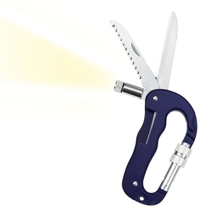 Produktbild: Expedition Natur Multifunktions-Karabiner mit Messer, S&auml;ge und LED-Licht