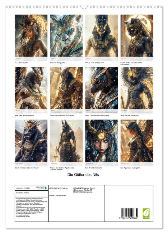 Produktbild: Die G&ouml;tter des Nils (hochwertiger Premium Wandkalender 2026 DIN A2 hoch), Kunstdruck in Hochglanz