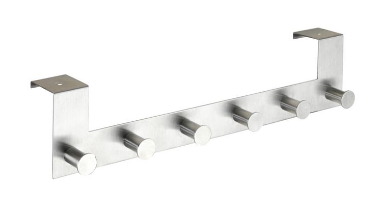 Produktbild: T&uuml;rgarderobe Edelstahl Mod. Celano 4 cm, 6 Haken, f&uuml;r T&uuml;rfalzst&auml;rken bis 4 cm