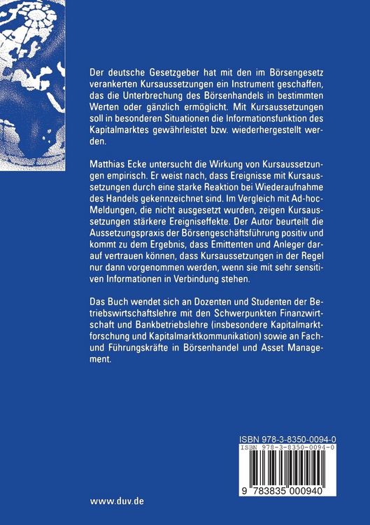 Produktbild: Kursaussetzungen am deutschen Aktienmarkt