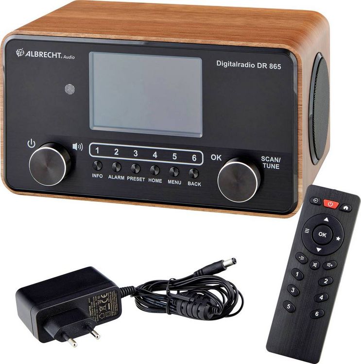 Produktbild: Albrecht DR 865 Tischradio DAB+, UKW AUX Barrierefrei, Inkl. Fernbedienung, Tastensperre, Weckfunktion Holz (dunkel)