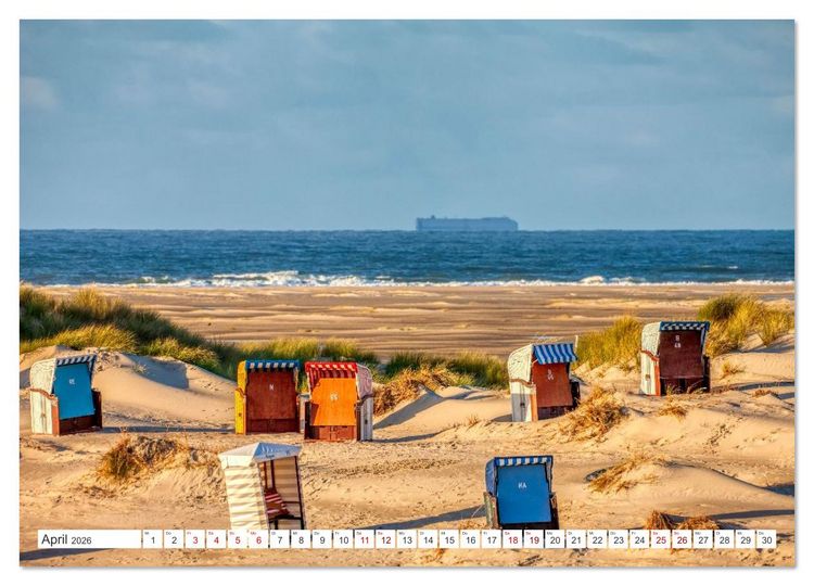 Produktbild: Strandk&ouml;rbe &ndash; Licht. Stille. Nordsee Borkum 2026 (hochwertiger Premium Wandkalender 2026 DIN A2 quer), Kunstdruck in Hochglanz