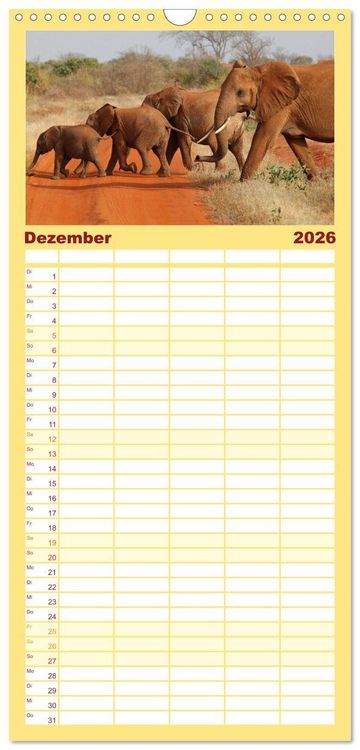 Produktbild: Familienplaner 2026 - Elefanten in Afrika mit 5 Spalten (Wandkalender, 21 x 45 cm) CALVENDO
