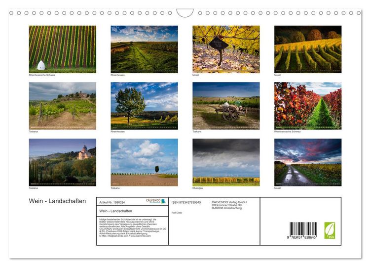 Produktbild: Wein - Landschaften (Wandkalender 2026 DIN A3 quer), CALVENDO Monatskalender