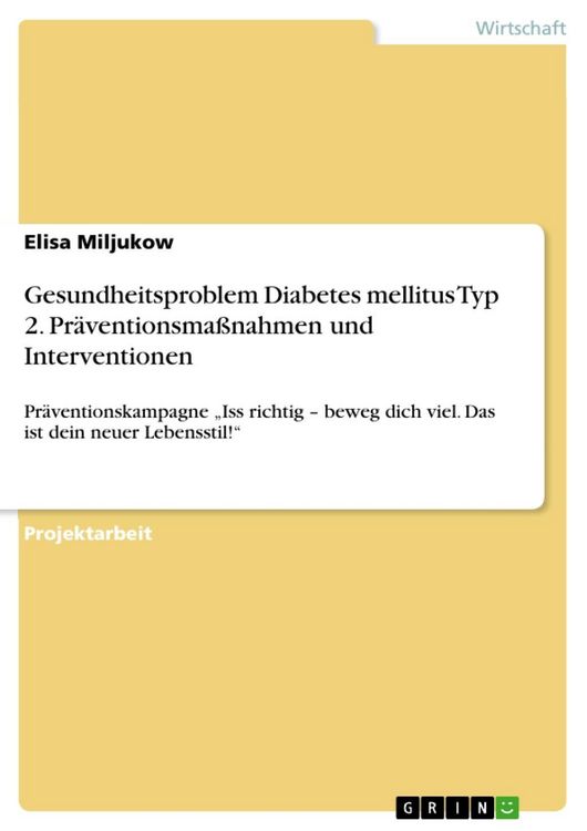 Produktbild: Gesundheitsproblem Diabetes mellitus Typ 2. Pr&auml;ventionsma&szlig;nahmen und Interventionen