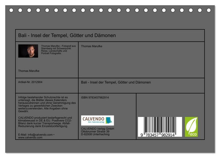 Produktbild: Bali - Insel der Tempel, G&ouml;tter und D&auml;monen (Tischkalender 2026 DIN A5 quer), CALVENDO Monatskalender
