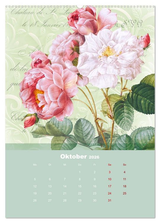 Produktbild: Rosencollagen mit Rosen von Pierre-Joseph Redout&eacute; (Wandkalender 2026 DIN A2 hoch), CALVENDO Monatskalender