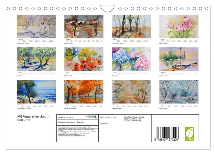 Produktbild: Mit Aquarellen durch das Jahr (Wandkalender 2026 DIN A4 quer), CALVENDO Monatskalender