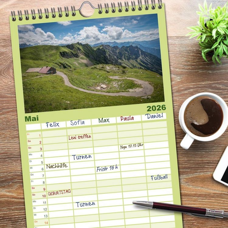 Produktbild: Familienplaner 2026 - Oberallg&auml;u - Oberstdorf und Umgebung mit 5 Spalten (Wandkalender, 21 x 45 cm) CALVENDO