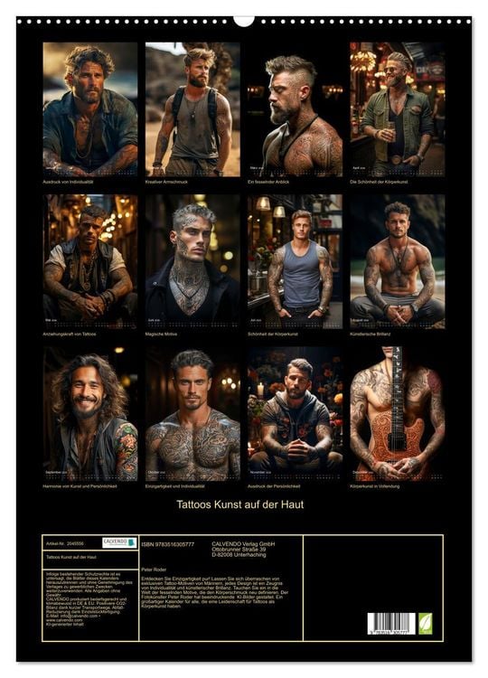 Produktbild: Tattoos Kunst auf der Haut (Wandkalender 2026 DIN A2 hoch), CALVENDO Monatskalender