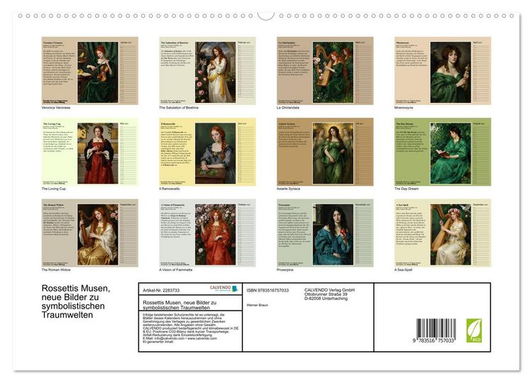 Produktbild: Rossettis Musen, neue Bilder zu symbolistischen Traumwelten (hochwertiger Premium Wandkalender 2027 DIN A2 quer), Kunstdruck in Hochglanz
