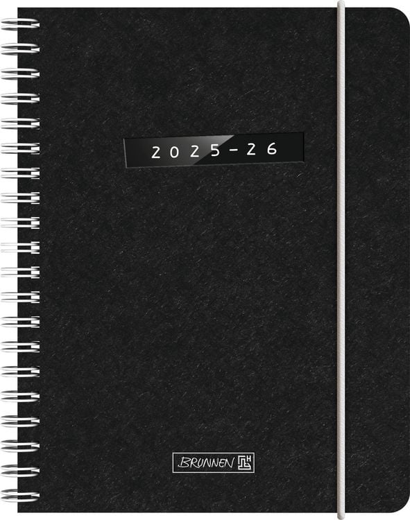 Produktbild: BRUNNEN Schülerkalender (2025/2026) "Monochrome", 2 Seiten = 1 Woche, A6, 208 Seiten, Naturkarton-Umschlag, schwarz