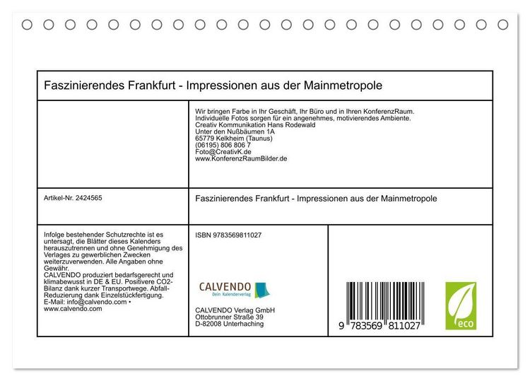 Produktbild: Faszinierendes Frankfurt - Impressionen aus der Mainmetropole (Tischkalender 2027 DIN A5 quer), CALVENDO Monatskalender