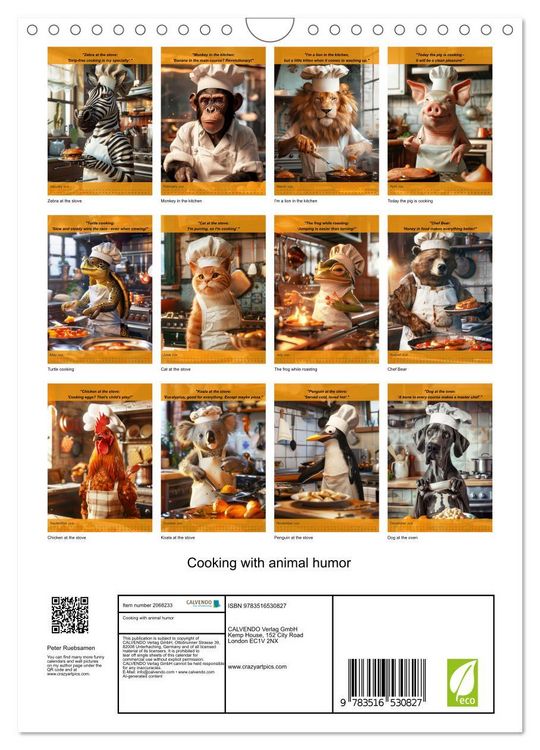 Produktbild: Cooking with animal humor (Wall Calendar 2026 DIN A4 portrait), CALVENDO 12 Month Wall Calendar