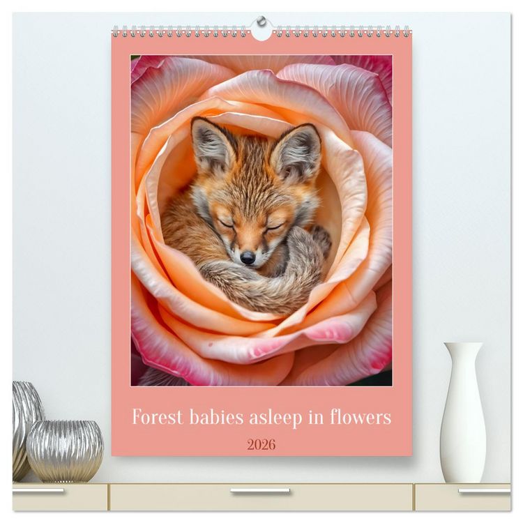 Produktbild: Forest babies asleep in flowers (High Quality Premium Wall Calendar 2026 DIN A2 portrait),CALVENDO 12 Month Wall Calendar
