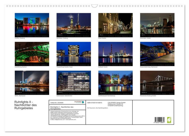 Produktbild: Ruhrlights II - Nachtlichter des Ruhrgebietes (Wandkalender 2026 DIN A2 quer), CALVENDO Monatskalender