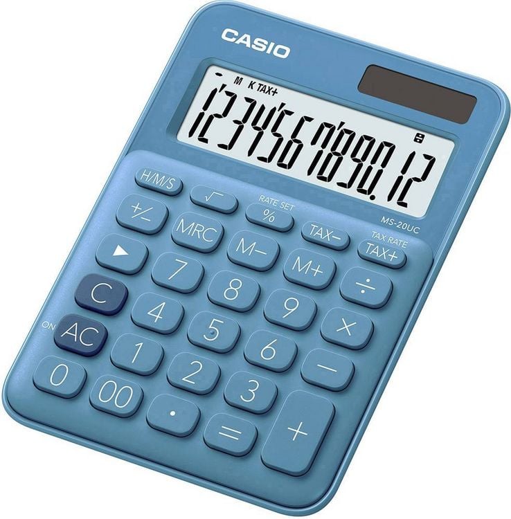 Produktbild: Casio MS-20UC-BU Tischrechner Blau Display (Stellen): 12 solarbetrieben, batteriebetrieben (B x H x T) 105 x 23 x 149.5 mm