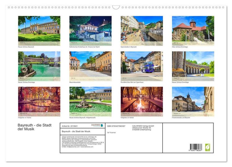 Produktbild: Bayreuth - die Stadt der Musik (Wandkalender 2026 DIN A2 quer), CALVENDO Monatskalender
