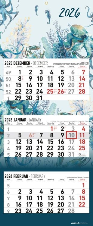 Bild vom Artikel 3-Monatskalender Design 2026 - Büro-Kalender 33x20 cm (geschlossen), 33x80 cm (geöffnet) - faltbar - mit Datumsschieber - Alpha Edition vom Autor Alpha Edition