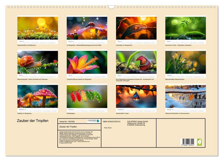 Produktbild: Zauber der Tropfen (Wandkalender 2026 DIN A2 quer), CALVENDO Monatskalender