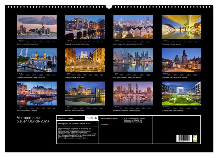 Produktbild: Metropolen zur blauen Stunde 2026 (Wandkalender 2026 DIN A2 quer), CALVENDO Monatskalender