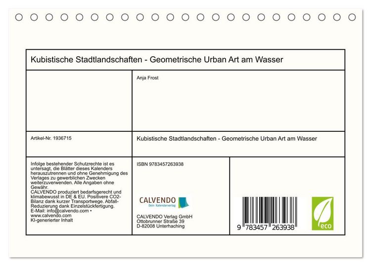 Produktbild: Kubistische Stadtlandschaften - Geometrische Urban Art am Wasser (Tischkalender 2026 DIN A5 quer), CALVENDO Monatskalender