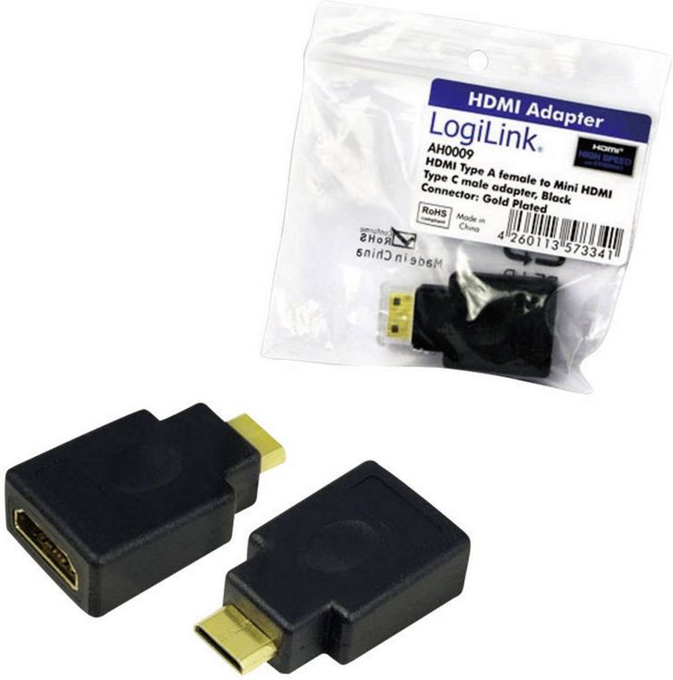 Produktbild: LogiLink AH0009 HDMI Adapter [1x HDMI-Stecker C Mini - 1x HDMI-Buchse] Schwarz vergoldete Steckkontakte