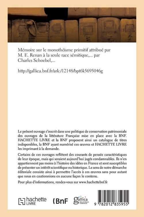 Produktbild: M&eacute;moire sur le monoth&eacute;isme primitif attribu&eacute; par M. E. Renan &agrave; la seule race s&eacute;mitique