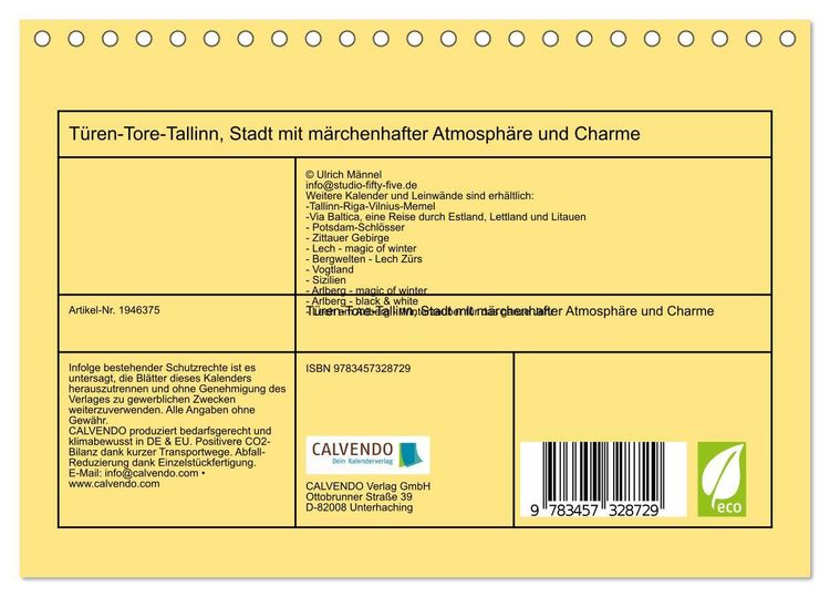 Produktbild: T&uuml;ren-Tore-Tallinn, Stadt mit m&auml;rchenhafter Atmosph&auml;re und Charme (Tischkalender 2026 DIN A5 quer), CALVENDO Monatskalender