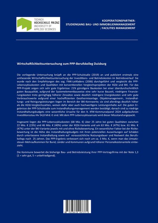 Produktbild: Wirtschaftlichkeitsuntersuchung zum PPP-Berufskolleg Duisburg