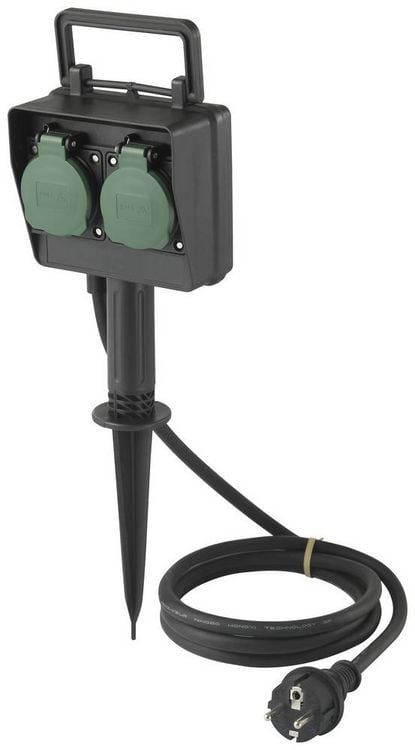 Produktbild: Sygonix SY-5231004 Gartensteckdose 2fach Schwarz, Standard-Gr&uuml;n (seidenmatt) erh&ouml;hter Ber&uuml;hrungsschutz