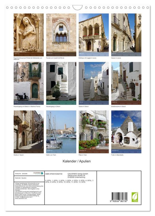 Produktbild: Kalender / Apulien (Wandkalender 2026 DIN A3 hoch), CALVENDO Monatskalender