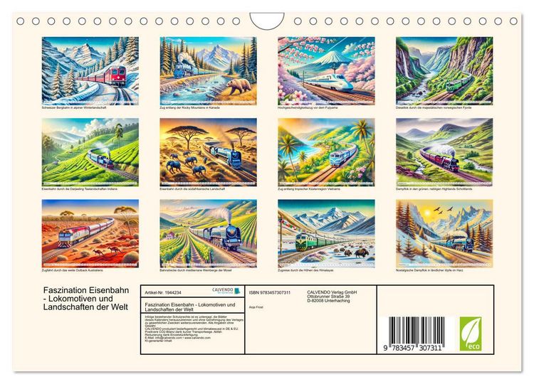 Produktbild: Faszination Eisenbahn - Lokomotiven und Landschaften der Welt (Wandkalender 2026 DIN A4 quer), CALVENDO Monatskalender