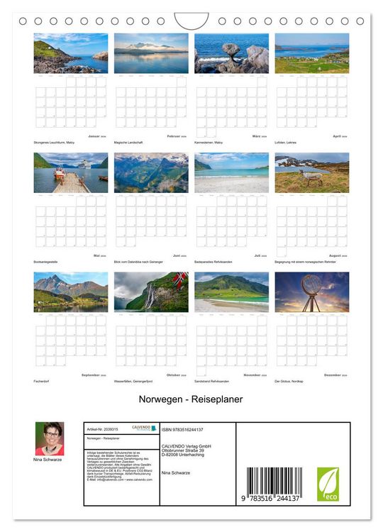 Produktbild: Norwegen - Reiseplaner (Wandkalender 2026 DIN A4 hoch), CALVENDO Monatskalender