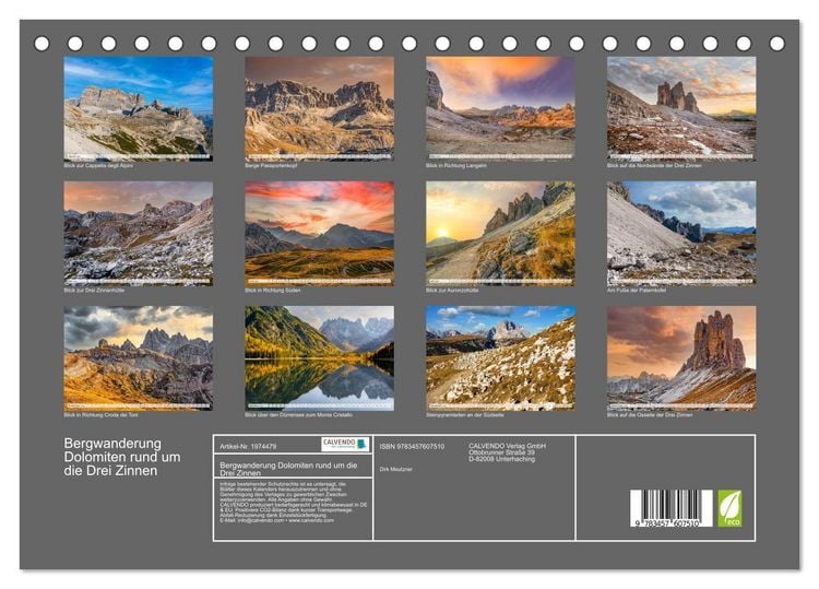 Produktbild: Bergwanderung Dolomiten rund um die Drei Zinnen (Tischkalender 2026 DIN A5 quer), CALVENDO Monatskalender