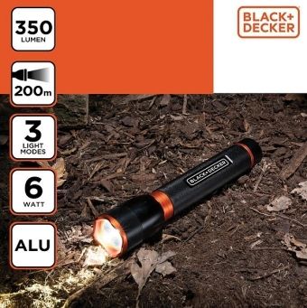 Produktbild: BLACK & DECKER LED-Taschenlampe 6 Watt - 350 Lumen - 200 Meter Reichweite - Durchmesser 48 mm - L&auml;nge 233 mm